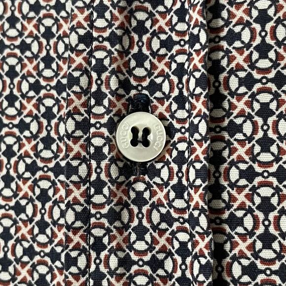 Gucci Dress Shirt Mens 41 16 White Blue Geometric Print Fitted Cotton Preppy - Picture 10 of 15